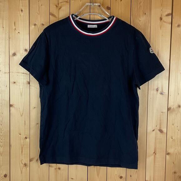 Men's Moncler Maglia TriColour Knitted Ribbed Tee, Navy - *Est* Size M